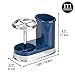 mDesign Decorative Bathroom Dental Storage Organizer Holder Stand for Electric Spin Toothbrush/Toothpaste - Compact Design for Countertop and Vanity, Holds 4 Standard Brushes - Navy Blue/Chrome