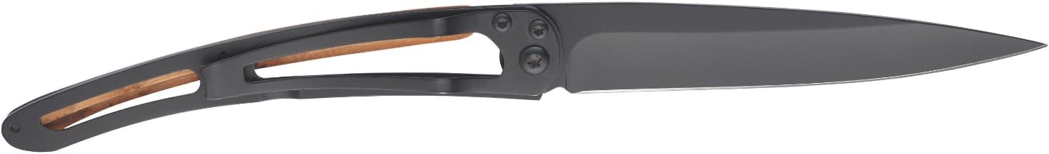 deejo - 27G Folding Pocket Knife with Belt Clip - Stars and Stripes Design, 2.95-Inch Stainless Steel Blade, Black Titanium Finish, Olive Wood Handle - Lightweight EDC for Home, Work, and Outdoor Use