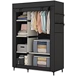 Calmootey Portable Closet, Wardrobe with 6 Shelves and Hanging Rod, Storage Organizer for Bedroom, Non-Woven Fabric Cover with 4 Side Pockets, Includes 2 Storage Bags for Clothes, Black - Image 2