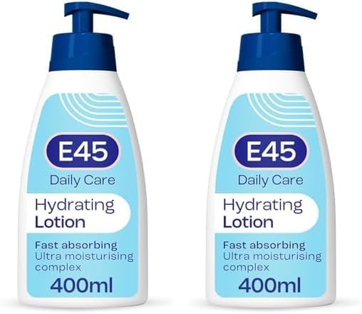 Daily Skin Lotion 400 ml – E45 Lotion for Very Dry Skin – Non-Greasy Lightweight Moisturiser - Perfume-Free Body Face Hand Cream - Dermatologically Tested (Pack of 2)