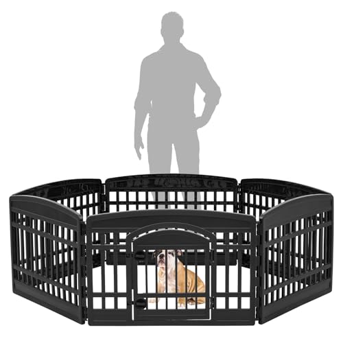 Image of IRIS USA 24 inch Dog Playpen 8-Panel Pet Exercise Pen with Door Gate 83.5x83.5x24 Puppy Play Pen Indoor Outdoor Plastic Foldable Portable Pet Fence for Small Medium Dogs Puppies Multiple Pets Black