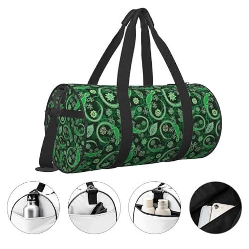 Travel Duffle Bag, Abstract Gecko Lizard Green Sports Gym Bag for Women Men, Carry On Bag Weekender Overnight Duffel Bag, Personal Item Travel Bag3