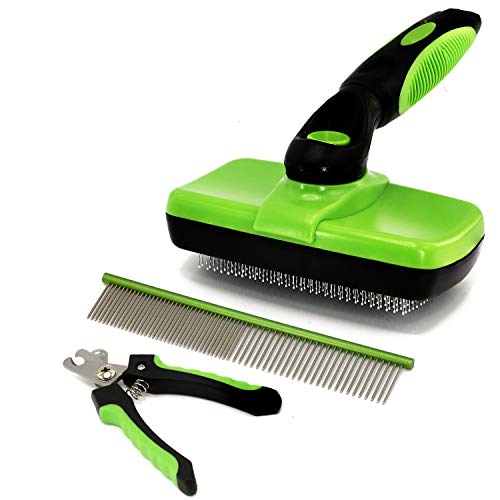 Outrav Grooming Kit for Dogs, Cats, Small Animals  Professional 3pc Groomer Set with Self-Cleaning Slicker Brush, 7.5 Steel Comb, Pet Nail Clippers for All Breeds, Lengths & Hair Types