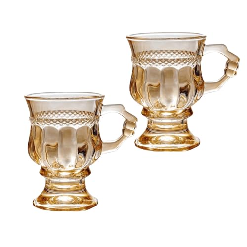 Supercap Small Lot de 2 tasses à café irlandais en verre transparent avec poignées pour café, crème glacée, chaud et froid (beige, 2pcs)