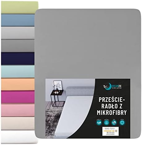 Dreamzie prześcieradło z gumką na materac 180 x 200 cm, 100% poliestrowa mikrofibra, antracytowe, certyfikat Oeko Tex, bez substancji chemicznych, miękki efekt skórki brzoskwini
