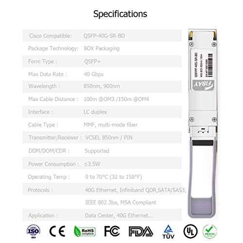 Image of 40G QSFP+ SR Bidi for Cisco QSFP-40G-SR-BD Meraki MA-QSFP-40G-SR-BD 40GBASE-SR Bi-Directional QSFP+ Multi-Mode Transceiver Module MMF 832nm - 918nm 150m Duplex LC