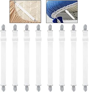WELHAEPI 8 Pcs Bed Sheet Clips, Adjustable Bed Sheet Fasteners, Elastic Sheet Straps Suspenders Clips, Heavy Duty Bed Sheet Grippers, White Mattress Sheet Covers Corner Holders Fasteners Clips