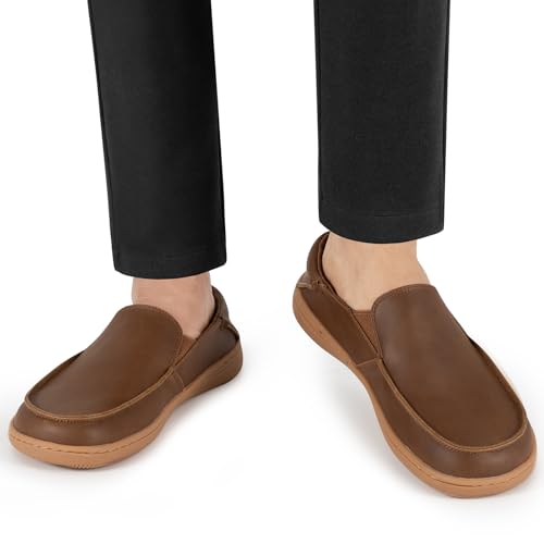 Image of Men's Barefoot Dress Shoes - Zero Drop Comfort Breathable Micro-Perforated Learher, No Break-in Needed, Slip-On Elastic Laces for Business & Travel