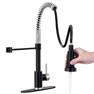 HGN Kitchen Faucet with Pull Down Sprayer, Commercial Single Handle Spring Kitchen Sink Faucets for Farmhouse Camper Laundry Utility Rv Wet Bar Sinks Brushed Nickel and Black