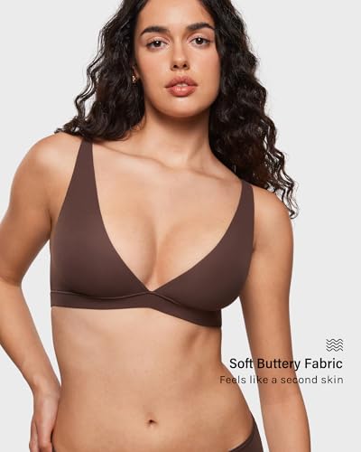 Image of INLYRIC Women's Inbarely Soft Plunge Bralette - Deep V Unlined Triangle No Padding No Underwire Sexy Comfort Sleep Bra