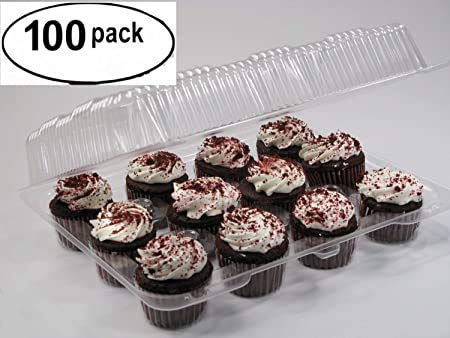 Pizety Case Of 100 12 Compartment Cupcake Container With Hinged Lid Clear 12 Cavity Cupcake Container Disposable Plastic Cupcake Boxes 12 Compartment Cupcake Containers thumb #1