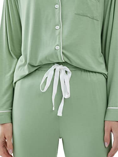 Image of Cherrydew Women Bamboo Viscose Cooling Long Sleeve Button Down Pajama Sets | Buttery Soft,Cooling Comfort,Breathable,Stretchy Fabric