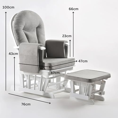 Schaukelstuhl mit Hocker - Verstellbare Rückenlehne, Stillsessel und Fernsehsessel, Stillstuhl Funktion, Ideal für Jedes Wohnzimmer, Naturholz Sessel Grau Weiß, Lesesessel mit Liegefunktion (Grau) – Bild 3