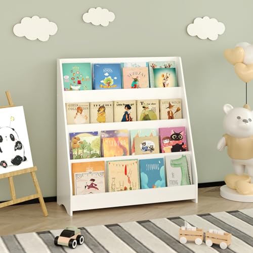 PUDDINER 4-Tier Kids Bookshelf, Toddler Book Display Shelf, Children's Book Organizer with Open Front Storage Design, Toy Storage Shelf for Bedroom, Playroom, Nursery, Classroom, White - Image 6