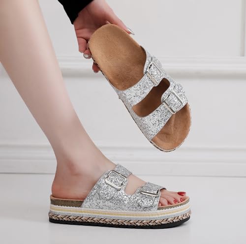 Womens Sandals Cork Footbed Slide Comfortable Summer Beach Shoes Platform Suede Leather with Arch Support Slippers Adjustable Buckle Rubber Sole4