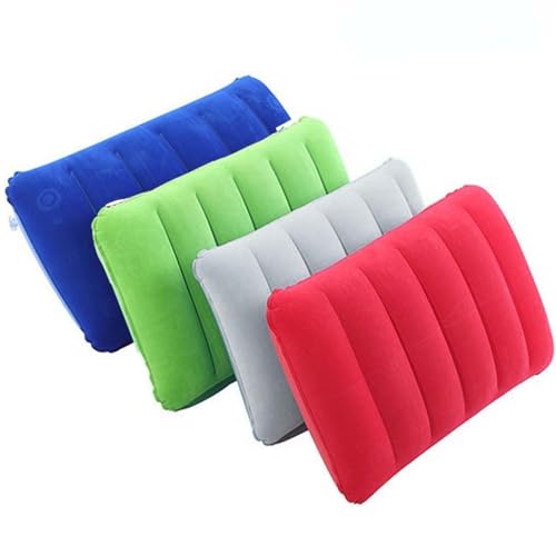 4Pack-Ultralight-Inflatable-Travel-Pillow-Small-Squared-Flocked-Fabric-Air-Pillow-for-Traveling-Holiday-Trip-Hiking-CampingNappingNeck-Lumbar-Support-165-in-x-105-in-GrayBlueRedGreen