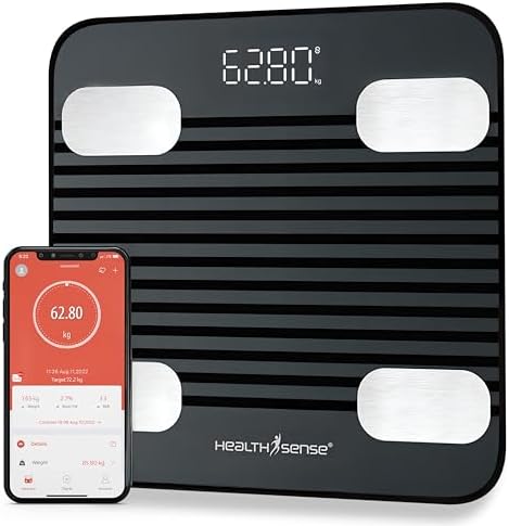 HealthSense Smart Bluetooth Weight Machine for Body Weight, Digital Body Fat Analyzer Machine & Body Composition Scale with APP, 13 Body Composition, LED Display & 1 Year Warranty - Fitdays BS 171