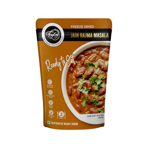 Image of FzyEzy Freeze-Dried Instant Meal Pack - Ready-to-Eat Travel Food | Lightweight, Long Shelf Life | Ideal for Camping, Hiking, Trekking, Emergency Survival | No Preservatives | Veg Meals (Jain Rajma Masala)