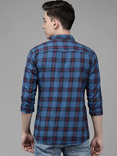 Image of VOI Jeans Men's Blue Slim Fit Checks Casual Shirt-VOSH1685-Shirt
