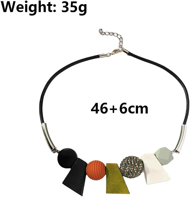 Chunky Geometric Round Beaded Choker Necklace for Women,Vintage Bohemian Colored Resin Statement Necklace,Funky Party Jewelry Accessories Gift - Image 3