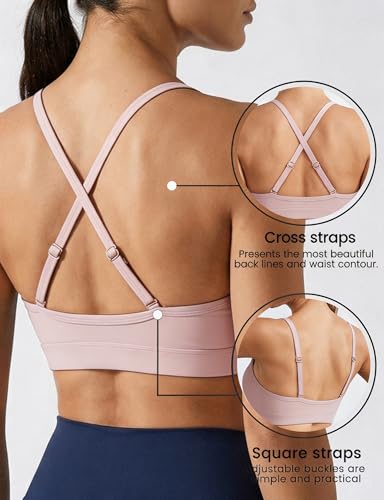 Image of Buauty Sports Bras for Women Criss Cross Back Medium Support Yoga Wireless Padded Bra with Removable Cups Racerback Bra 4 Gym