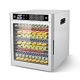 Commercial Food Dehydrator 12 Tray Stainless Steel with One-Touch Presets, 800W Professional Jerky Maker with Dual Fans, 360° Airflow, 86°F-185°F Digital Timer for Herbs, Fruits, Dog Treats
