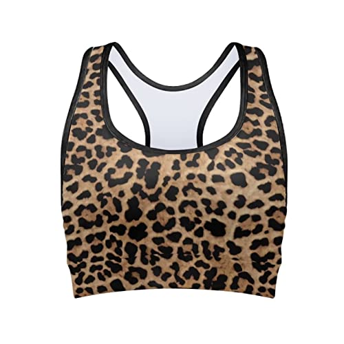 BYCHECAR Gepolsterter Sport-BH für Damen, Fitness, Workout, Laufshirt, Yoga, Tanktop, braun (leopardenmuster), S