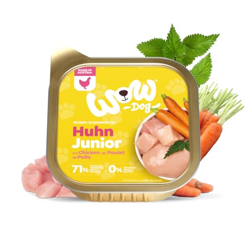 WOW Dog Welpen-Nassfutter mit Huhn | für Junior Hunde, mit hohem Fleischanteil, getreidefrei | 150 g / 22er Pack