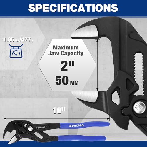 Image of WORKPRO 10-Inch Pliers Wrench, CR-V Construction Wrench Plier | High Lever Ratio Adjustable Parallel Smooth Jaw Pliers, Black Finish, Groove Lock Mechanism