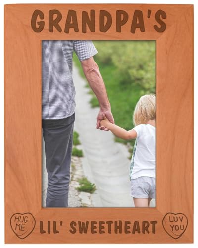 Personalized Gifts Grandpa's Lil Sweetheart Baby Granddaughter Natural Wood Engraved 5x7 Portrait Picture Frame Wood