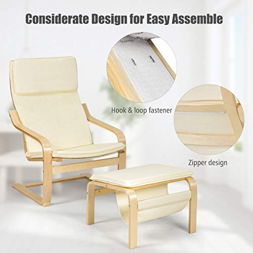 Giantex Wooden Lounge Chair With Ottoman, Modern Accent Armchair Leisure Chair With Removable Cushion, Suitable For Living Room Bedroom Balcony, Armchair And Footstool Set (Beige) #TOP7