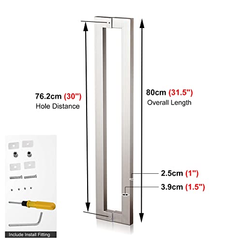 Poignée push pull barre poussée double face acier inoxydable argent 44cm - 4
