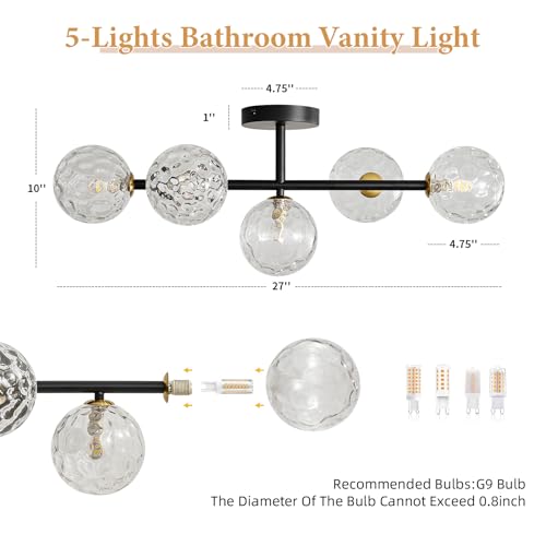 Image of 5 Lights Bathroom Vanity Light,Matte Black Globe Bathroom Light Fixtures
