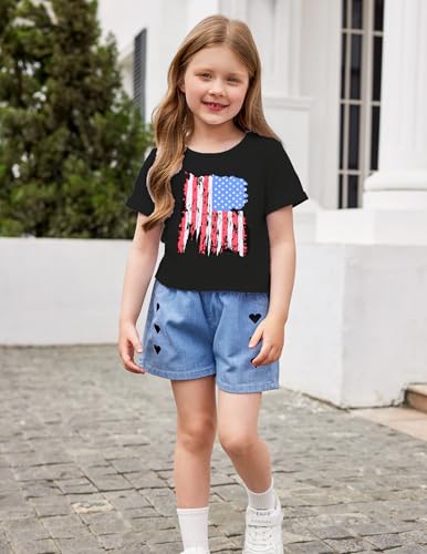 Image of Arshiner Girls July 4th American Flag T Shirts Crop Top Short Sleeve Shirt Tee
