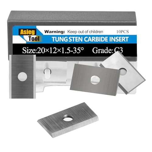 Asieg Tool 20x12x1.5mm 0.787 inch Carbide Inserts Cutter Blades Knives 2 Edges for Woodworking Surfacing Groove Helical Planer Cutter Heads 10pcs