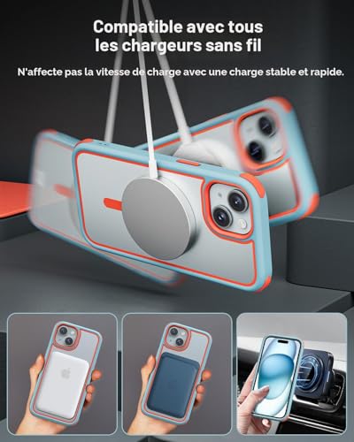 Coque iPhone 15 antichoc MagSafe housse de protection rigide bleu orange