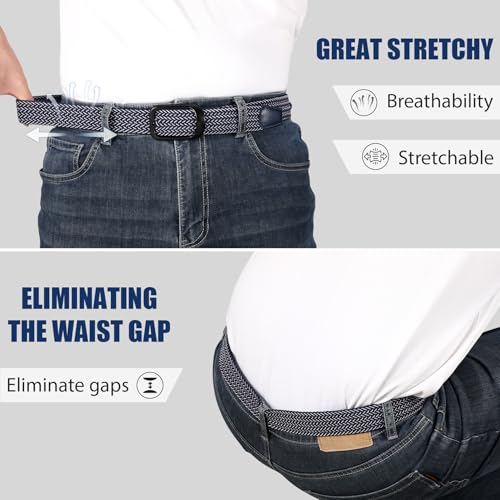 Image of JASGOOD Stretch Belt for Men, Men Women Elastic Woven Braided Belt 1 3 /8 Casual Belt Golf Belt for Jeans Pants