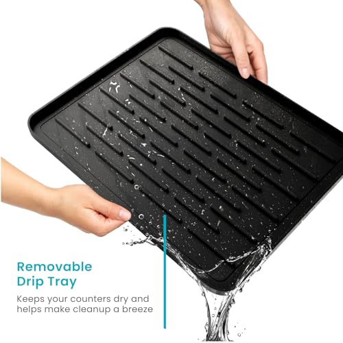 Image of Home Zone Living Dish Drying Rack for Kitchen Counter | X-Shape Foldable Design with Drip Tray and Holder for Utensils and Wine Glasses