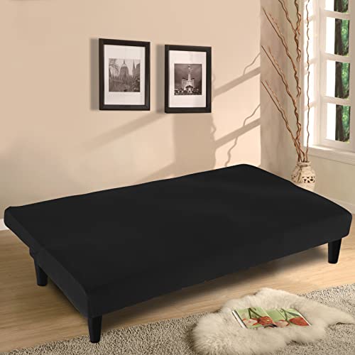 Figooo Armless Futon Cover Stretch Armless Sofa Slipcover Spandex Elastic Universal Armless Sofa Bed Couch Cover Furniture Protector Without Armrests Armless Loveseat Slipcover For Dog Cat,Black #TOP3