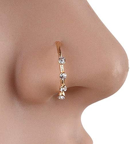 Cutedoumiao Gold Silver Thin Four Diamond Clear Crystals Nose Ring Stud Hoop-Sparkly Crystal Nose Ring (Gold)