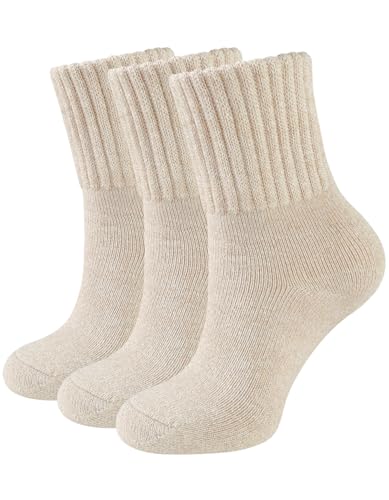 CLOSEMATE Womens Thermal Socks Warm Winter Socks 3 Pairs Thick Comfy Work Hiking Crew Boot Socks Gifts for Ladies UK Size 4-8(3LightCoffee)
