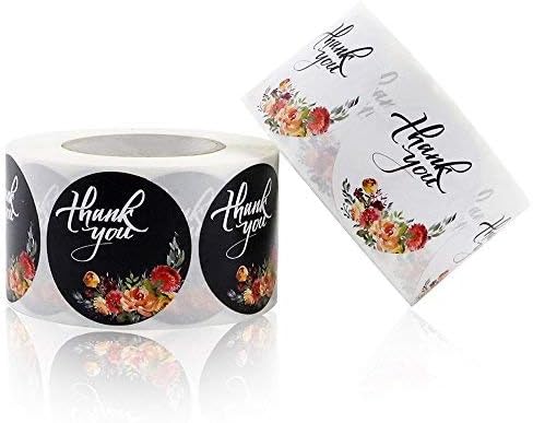 Floral Thank You Stickers Roll 1.5inch Circle,Thank You Designs Label for Baby Shower,Wedding,Birthday, Party (2 Rolls, 1000ct)