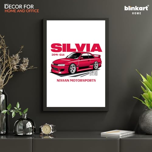 Image of BLINKART Nissan Silvia S15 CarFramed Posters Gift Items Boys Room Wall Decoration Bedroom Office Studio Synthetic Wood Frame & Acrylic Glass Ready to Hang - 12x8 Inch, (A4 Size) - CAR-173