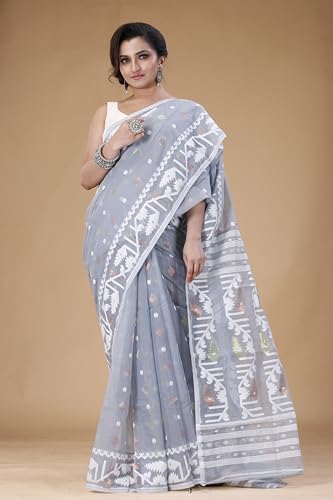 Image of OISHANI SAREE GHOR Women's Traditional Bengal Cotton Silk Soft Jamdani Saree - Authentic Design and Quality - No Blouse Piece