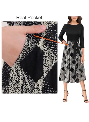 Image of VFSHOW Womens Work Business Casual Church Pockets Belted A-Line Midi Dress