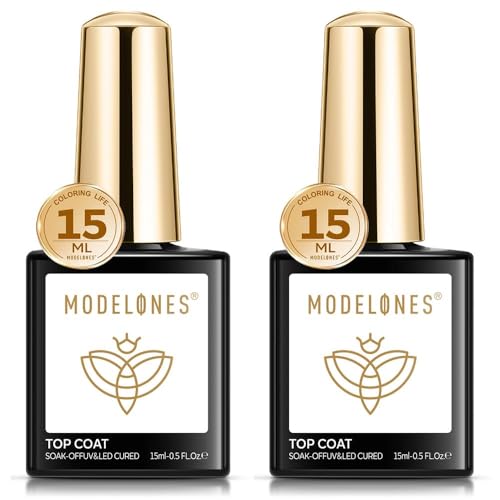 Modelones Top Coat Semi Permanent, 2pcs 15ML No Wipe Top Coat Vernis à ongles Gel Semi Permanent UV/LED Ultra Brillant Finish Longue Durée
