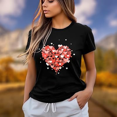 Women's Valentine Shirts Love Heart Suger Graphic Tees Cute Short Sleeve Couple Tops - Image 6