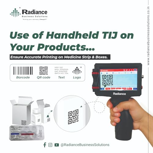 Image of Radiance 12.7mm Handheld TIJ Thermal Inkjet Printer ABS Body with Premium Solvent Ink Cartridge., Black