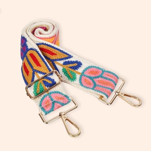 Image of Embroidery Flower Purse Strap Replacement Adjustable 2in Wide Crossbody Shoulder Strap for Handbags Women Crochet Bag Strap