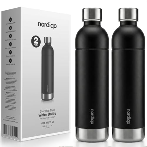 Nordiqo Garrafa de carbonatação de aço inoxidável de 945 ml | Compatível com Aarke Carbonator 3, Sodastream (exceto modelo Aqua Fizz + Jet) e muitos outros | Pode ser lavado na lava-louças, sem data